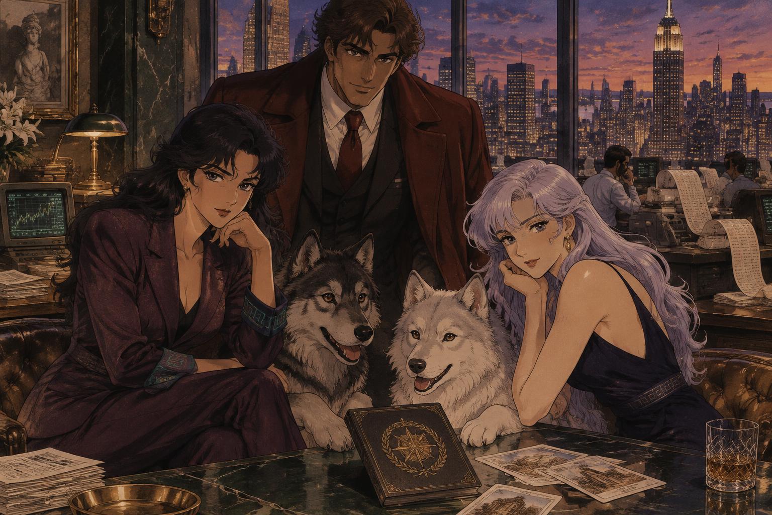 The adult friends in 1980s New York with Wolfies and their card booklet