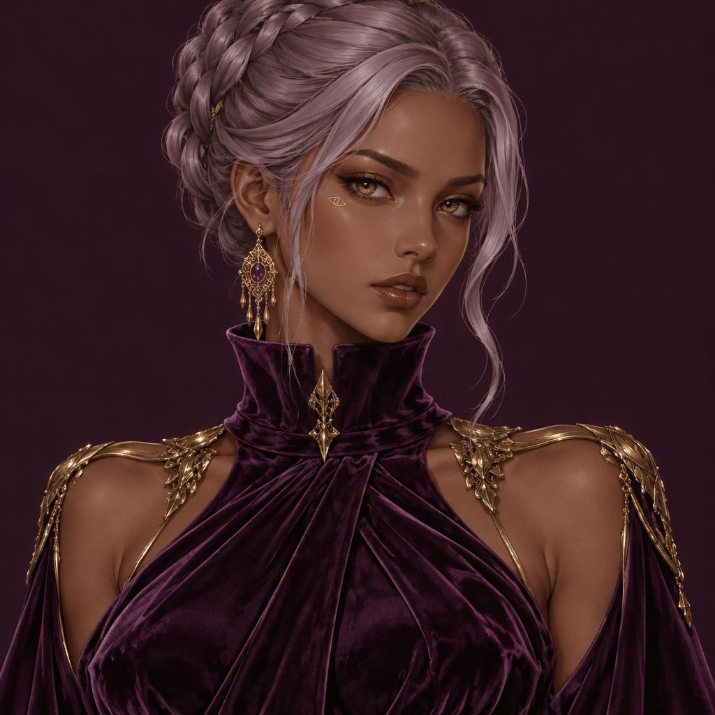 Amara XIII, High-neck evening dress in Royal plum
