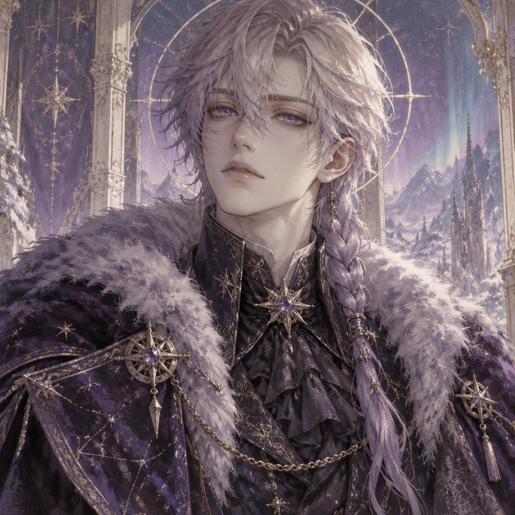 Auren Boreal, Fur mantle coat in Violet & midnight